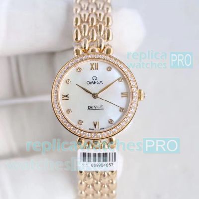 AAA Replica Omega 8521 De Ville Classic Mop Dial Diamond Bezel Gold Ladies Watch 